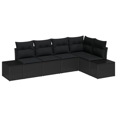 vidaXL 5-teiliges Garten-Ecksofa-Set mit Kissen | Stilvolles schwarzes Poly-Rattan-Modular-Design für einfaches Sitzen - Möbel mit Reißverschluss für Moderne Terrassen-Couch - wetterfest vidaXL 5-teiliges Garten-Ecksofa-Set mit Kissen | Stilvolles schwarzes Poly-Rattan-Modular-Design für einfaches Sitzen - Möbel mit Reißverschluss für Moderne Terrassen-Couch - wetterfest von vidaXL
