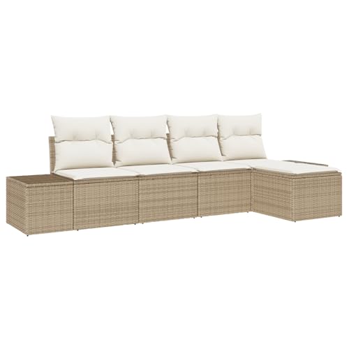 vidaXL 5-teiliges Garten-Sofa-Set mit Kissen Schwarzes Poly-Rattan Wetterbeständig Modular Outdoor-Sitzplatz Bequem Für Terrasse Balkon Entspannung Eckmöbel Gepolstert von vidaXL