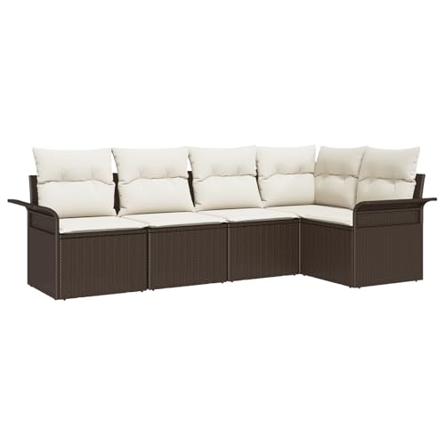 vidaXL 5-teiliges modulares Gartensofa-Set mit Kissen in Braun – Poly-Rattan Sitzgruppe für Terrasse oder Balkon. Bequeme und stilvolle Möbel für die Lounge, verstellbar für die Terrasse. von vidaXL
