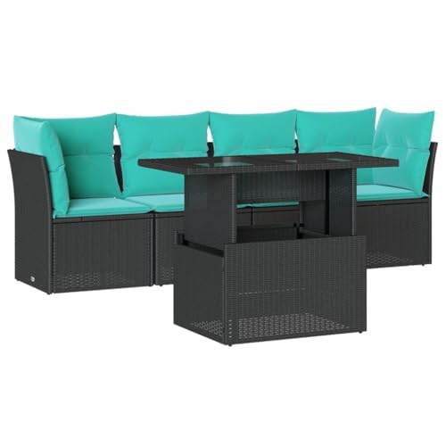 vidaXL 5-teiliges Gartensofa-Set mit Kissen, schwarzes Polyrattan von vidaXL
