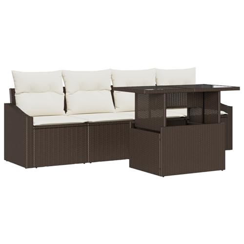 vidaXL 5-teiliges Gartensofa Set mit Kissen Braun Poly Rattan Bequeme Gartenmöbel für Patio Entspannung und Essbereich Zeitgenössisch Gepolstert Wetterbeständig 4-Sitzer vidaXL 5-teiliges Gartensofa Set mit Kissen Braun Poly Rattan Bequeme Gartenmöbel für Patio Entspannung und Essbereich Zeitgenössisch Gepolstert Wetterbeständig 4-Sitzer von vidaXL