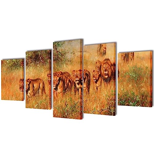 vidaXL 5tlg. Leinwand Bild Kunstdruck Wandbild Wand Bilder Set Löwen 100x50 cm von vidaXL