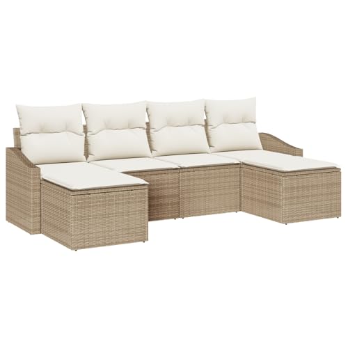 vidaXL 6-teilige Garten Sofa Set mit Kissen Beige Poly Rattan Modulare Outdoor Möbel Ecksofa Sitzanordnung Patio Lounge Zeitgenössisch von vidaXL