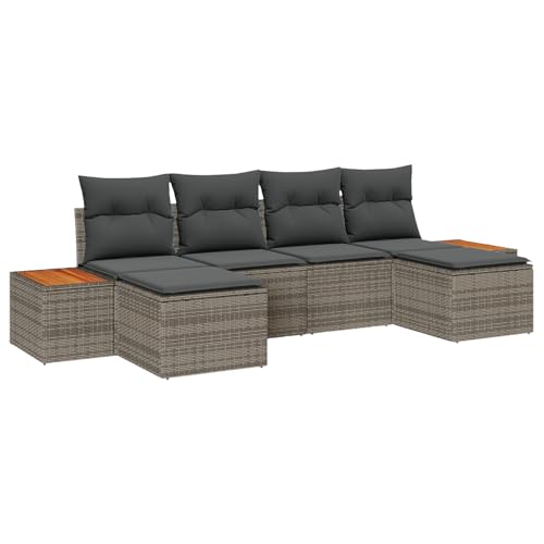 vidaXL 6-teiliges Garten Sofa Set Grau Poly Rattan mit Kissen Outdoor Möbel Staufunktion Terrasse Rasen Modulares Ecksofa Komfort Stylisch von vidaXL