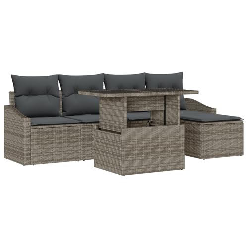 vidaXL 6-teiliges Garten-Sofa-Set Mit Kissen Grau Poly-Rattan Outdoor-Möbel Sectional-Sitzplätze für 5 Erwachsene Modernes Terrassen-Lounge | Komfort und Stil Cube Draußen Langlebig von vidaXL