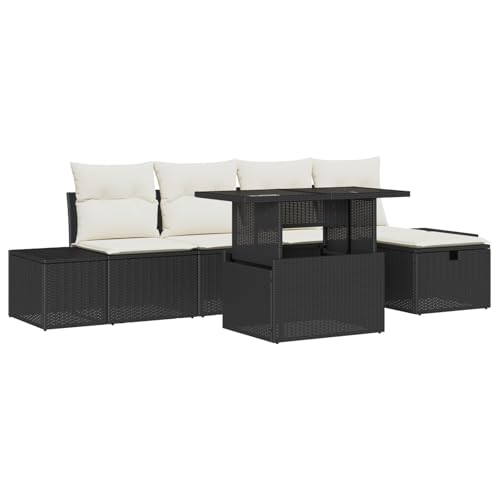 vidaXL 6-teiliges Garten-Sofa-Set Schwarz Poly-Rattan mit Kissen und Stauraum Perfekt für Outdoor-Entspannung und gesellige Möbel Sectional-Sitz Cube-Stuhl Patio von vidaXL