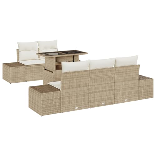 vidaXL 6-teiliges Garten Sofa Set mit Kissen Beiges Poly Rattan Outdoor Modernes Essmöbel Terrassensitzgruppe für Modulares Sofa vidaXL 6-teiliges Garten Sofa Set mit Kissen Beiges Poly Rattan Outdoor Modernes Essmöbel Terrassensitzgruppe für Modulares Sofa von vidaXL