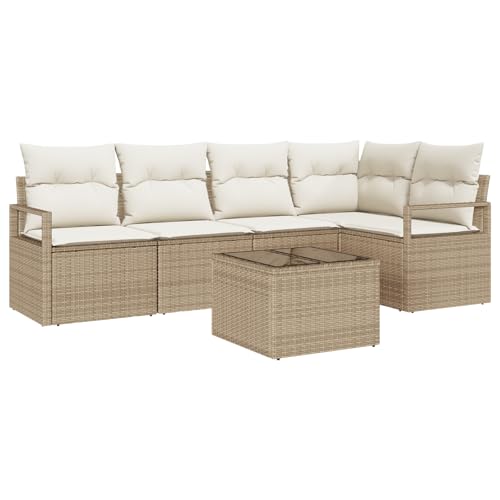 vidaXL 6-teiliges Garten-Sofa-Set mit Kissen Braun Poly Rattan, 2-Sitzer Garten-Sofa mit Kissen Beige Poly Rattan vidaXL 6-teiliges Garten-Sofa-Set mit Kissen Braun Poly Rattan, 2-Sitzer Garten-Sofa mit Kissen Beige Poly Rattan von vidaXL