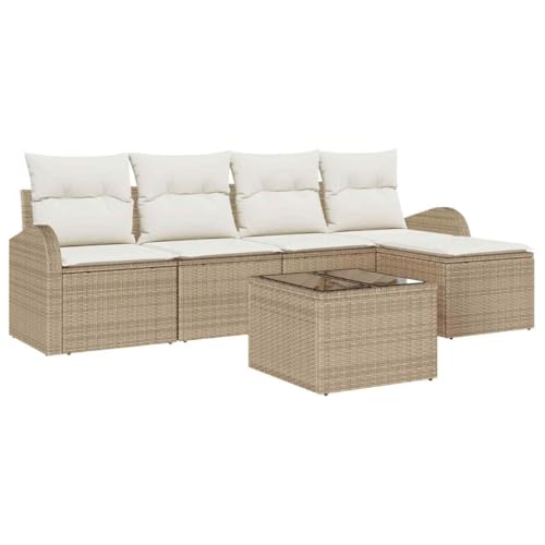 vidaXL 6-teiliges Garten-Sofaset mit Kissen in Beige aus Poly Rattan – Ecksofa für 5 Personen, bequem und stylisch, modernes Design, Tisch, modulare Sitzmöbel für Terrasse, Lounge und Patio. vidaXL 6-teiliges Garten-Sofaset mit Kissen in Beige aus Poly Rattan – Ecksofa für 5 Personen, bequem und stylisch, modernes Design, Tisch, modulare Sitzmöbel für Terrasse, Lounge und Patio. von vidaXL