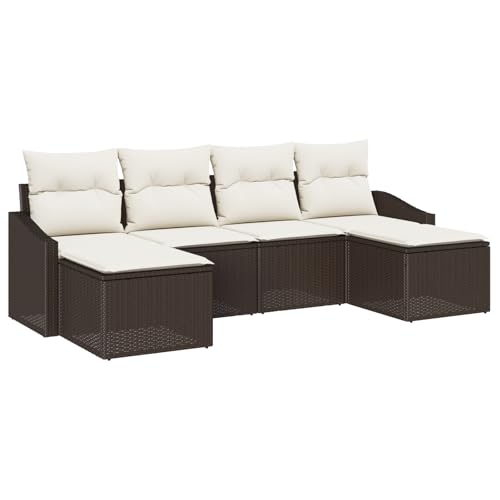 vidaXL 6-teiliges Garten Sofa Set mit Kissen Braun Poly Rattan Modular Outdoor Möbel Patio Sectional Geflochten Würfel von vidaXL