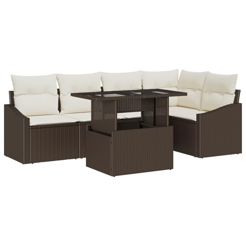 vidaXL 6-teiliges Garten-Sofa-Set mit Kissen Braun Poly-Rattan vidaXL 6-teiliges Garten-Sofa-Set mit Kissen Braun Poly-Rattan von vidaXL