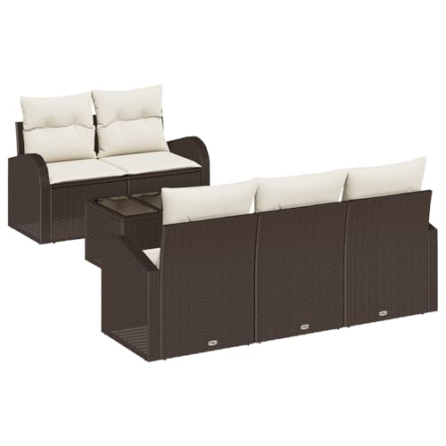 vidaXL 6-teiliges Garten Sofa Set mit Kissen Braun Poly Rattan wetterfest Außenmöbel ideal für Patio oder Balkon-Sitzgelegenheiten von vidaXL