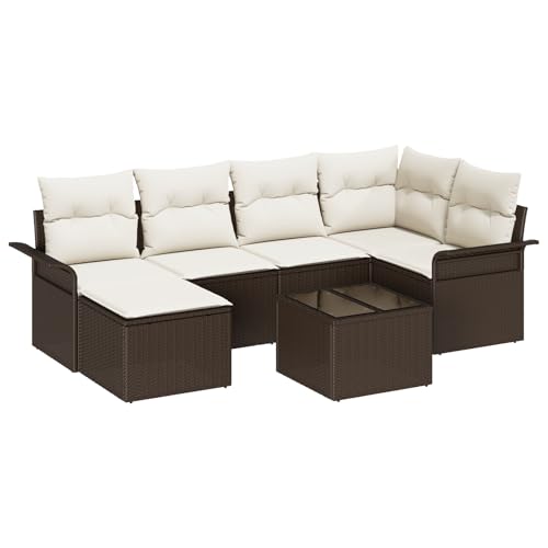 vidaXL 6-teiliges Garten-Sofa-Set mit Kissen Braun und Creme Poly-Rattan Außenmöbel Sitzgelegenheit für Patio Modul Texturiert 40 Zoll vidaXL 6-teiliges Garten-Sofa-Set mit Kissen Braun und Creme Poly-Rattan Außenmöbel Sitzgelegenheit für Patio Modul Texturiert 40 Zoll von vidaXL