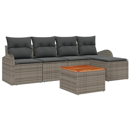vidaXL 6-teiliges Garten-Sofa-Set mit Kissen Grau Poly-Rattan Akazie, 2-Sitzer Garten-Sofa mit Stauraum & Kissen Grau Poly-Rattan vidaXL 6-teiliges Garten-Sofa-Set mit Kissen Grau Poly-Rattan Akazie, 2-Sitzer Garten-Sofa mit Stauraum & Kissen Grau Poly-Rattan von vidaXL