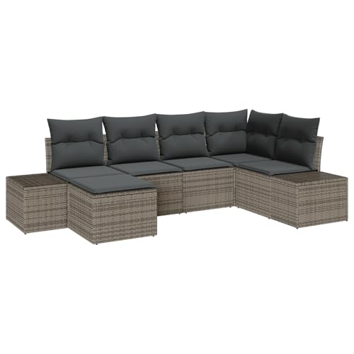 vidaXL 6-teiliges Garten-Sofa-Set mit Kissen Grau Poly-Rattan Modulares Outdoor-Sitzarrangement Eck-Sitzmöbel Patio-Sofas Pe Lounge Balkon vidaXL 6-teiliges Garten-Sofa-Set mit Kissen Grau Poly-Rattan Modulares Outdoor-Sitzarrangement Eck-Sitzmöbel Patio-Sofas Pe Lounge Balkon von vidaXL