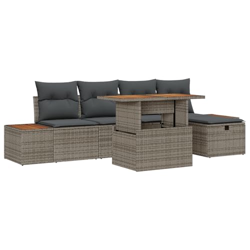 vidaXL 6-teiliges Garten-Sofa-Set mit Kissen Grau Poly Rattan Outdoor Sitzmöbel Modernes Design Möbel Patio Modulares Balkon Wetterbeständig vidaXL 6-teiliges Garten-Sofa-Set mit Kissen Grau Poly Rattan Outdoor Sitzmöbel Modernes Design Möbel Patio Modulares Balkon Wetterbeständig von vidaXL
