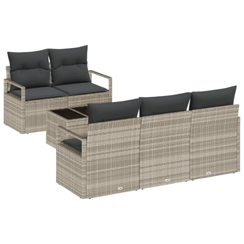 vidaXL 6-teiliges Garten Sofa Set mit Kissen Hellgrau Poly Rattan, 2-Sitzer Garten Sofa mit Kissen Grau Poly Rattan vidaXL 6-teiliges Garten Sofa Set mit Kissen Hellgrau Poly Rattan, 2-Sitzer Garten Sofa mit Kissen Grau Poly Rattan von vidaXL