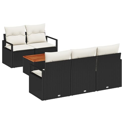 vidaXL 6-teiliges Garten Sofa Set mit Kissen Schwarz Poly Rattan Akazie, 2-Sitzer Garten Sofa mit Kissen Schwarz Poly Rattan vidaXL 6-teiliges Garten Sofa Set mit Kissen Schwarz Poly Rattan Akazie, 2-Sitzer Garten Sofa mit Kissen Schwarz Poly Rattan von vidaXL