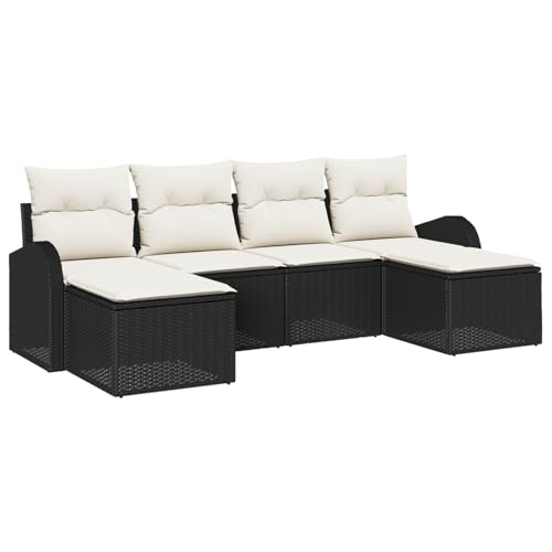 vidaXL 6-teiliges Garten Sofa Set mit Kissen Schwarz Poly Rattan Modulares Outdoor Sectional Sitz für Menschen Patio Creme Möbel Bequem Stylish Wetterfest vidaXL 6-teiliges Garten Sofa Set mit Kissen Schwarz Poly Rattan Modulares Outdoor Sectional Sitz für Menschen Patio Creme Möbel Bequem Stylish Wetterfest von vidaXL