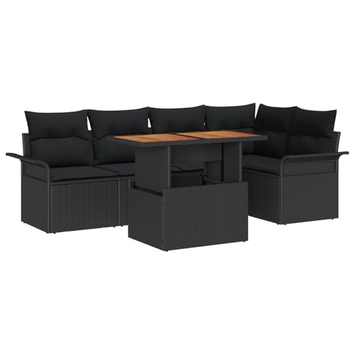 vidaXL Garten-Sofa Set in Schwarz aus Poly Rattan mit Kissen. Modular, Platz für 5 Personen, verstellbare Füße, inkl. Tisch und Zwei Sofas. Perfekt für Balkon oder Terrasse, um gemütlich zu sitzen. von vidaXL