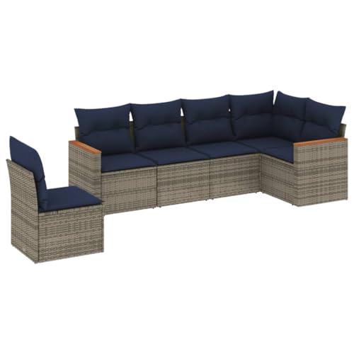 vidaXL 6-teiliges Gartensofa-Set mit Kissen, grau, Polyrattan von vidaXL