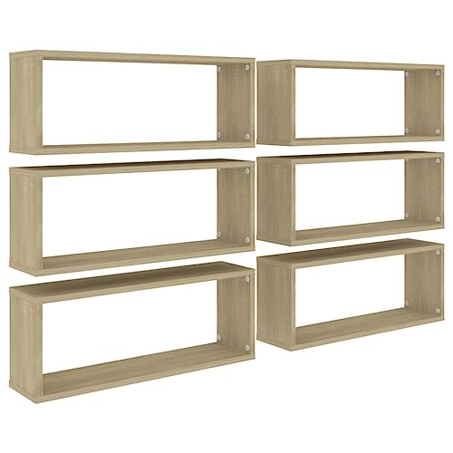 vidaXL 6X Würfelregal Wandregal Hängeregal Cube Lounge CD Regal Dekoregal Bücherregal Schweberegal Wandboard Regalwürfel Sonoma-Eiche 60x15x23cm Holzwerkstoff von vidaXL