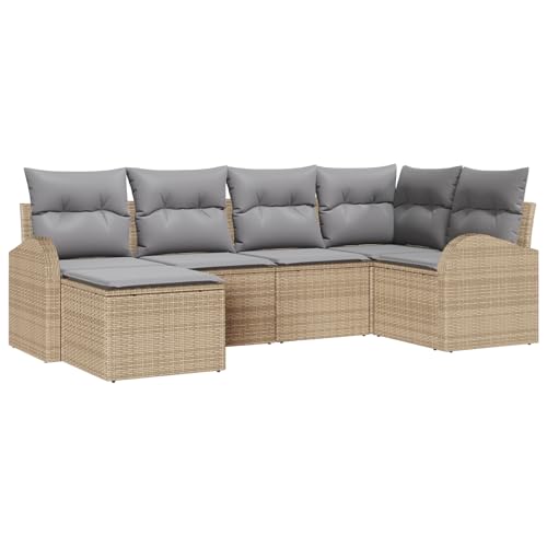 vidaXL 6-teiliges Garten Sofa Set mit Kissen Beigefarbenes Poly Rattan Stylische Außen Sitzgelegenheiten von vidaXL