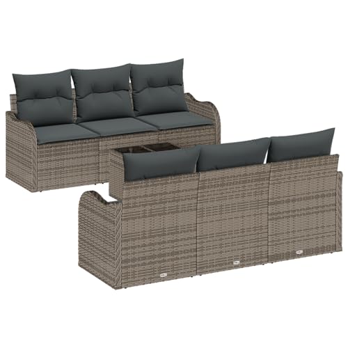 vidaXL 7-teiliges Garten-Sofa-Set mit Kissen – modernes graues Poly-Rattan Gartenmöbel, modulares Design, wetterfest und Bequeme Sitze für Terrasse und modernen Balkon. vidaXL 7-teiliges Garten-Sofa-Set mit Kissen – modernes graues Poly-Rattan Gartenmöbel, modulares Design, wetterfest und Bequeme Sitze für Terrasse und modernen Balkon. von vidaXL