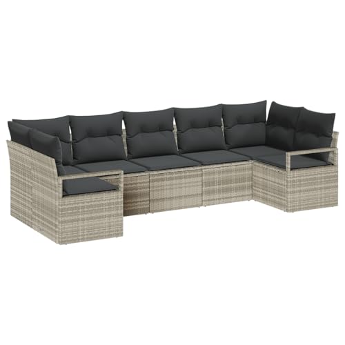 vidaXL 7-TLG. Gartensofa-Set mit Kissen Hellgrau Poly Rattan, 2-Sitzer Gartensofa mit Kissen Grau Poly Rattan vidaXL 7-TLG. Gartensofa-Set mit Kissen Hellgrau Poly Rattan, 2-Sitzer Gartensofa mit Kissen Grau Poly Rattan von vidaXL