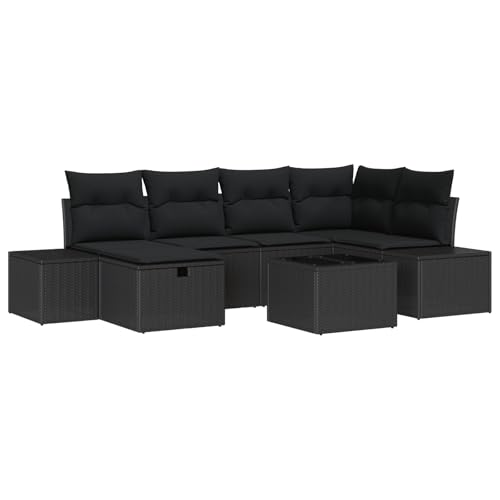 vidaXL 7-teilige Garten-Sofa-Garnitur mit Kissen | Outdoor-Sitzlandschaft Schwarze Poly-Rattan-Konstruktion Moderner Design Wetterfest für Balkone Patios. Modulares Patio-Möbel vidaXL 7-teilige Garten-Sofa-Garnitur mit Kissen | Outdoor-Sitzlandschaft Schwarze Poly-Rattan-Konstruktion Moderner Design Wetterfest für Balkone Patios. Modulares Patio-Möbel von vidaXL