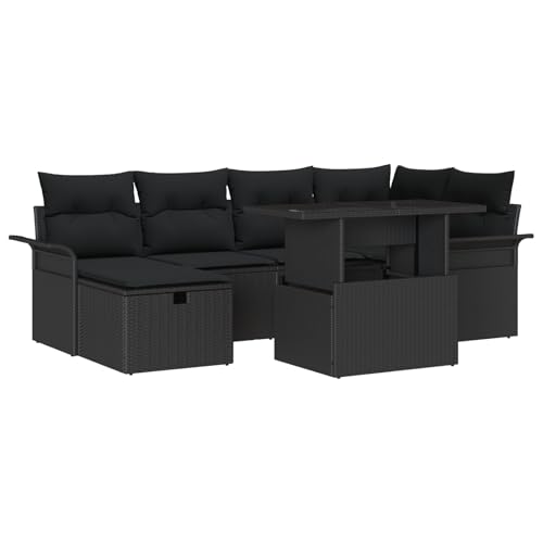 vidaXL 7-teilige Garten Sofa Set mit Kissen Stylische Außenmöbel Schwarz Poly-Rattan Modulares Design Verstellbare Anordnung Robuste Montage erforderlich Ecksofa für Entspannung Möbel Patio von vidaXL