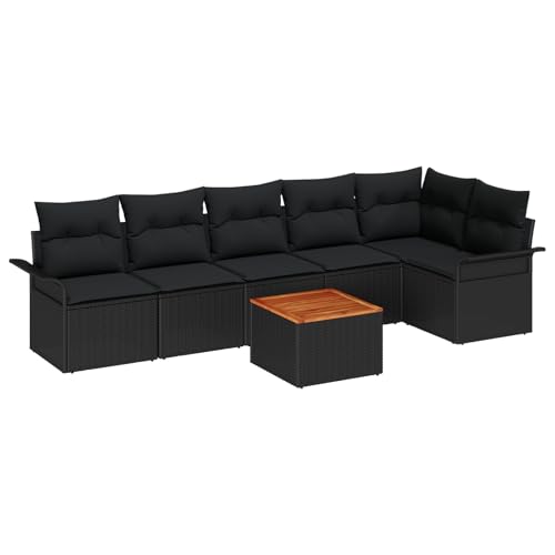 vidaXL 7-teilige Garten-Sofaset mit Kissen Schwarz Poly Rattan Akazienholz Kaffeetisch Outdoor-Sitz Möbel Modular Design Langlebig Bequem Patio Möbel Modern vidaXL 7-teilige Garten-Sofaset mit Kissen Schwarz Poly Rattan Akazienholz Kaffeetisch Outdoor-Sitz Möbel Modular Design Langlebig Bequem Patio Möbel Modern von vidaXL