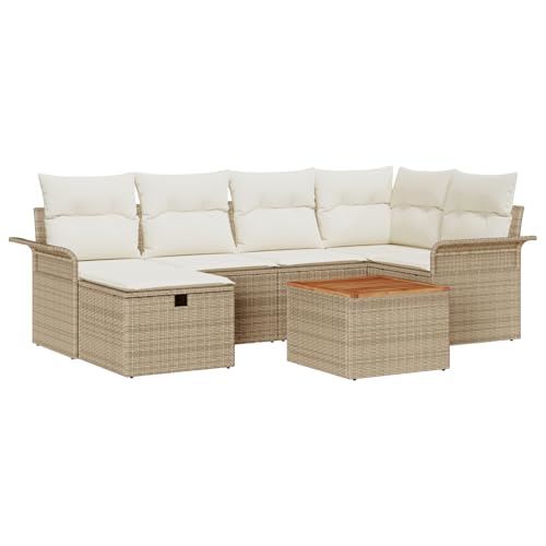 vidaXL 7-teiliges Garten Sofa Set mit Kissen Beige Poly Rattan von vidaXL