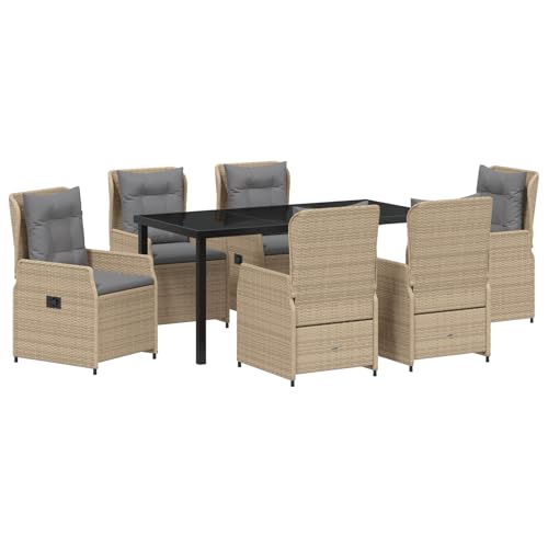 vidaXL 7-teiliges Gartentisch-Set Beige Poly-Rattan | 6-Sitzer Stahlrahmen mit Kissen Tisch 160 x 80 cm Wetterfestes Outdoor-Möbel Modernes Design für Deine Terrasse oder deinen Garten Al Fresco von vidaXL