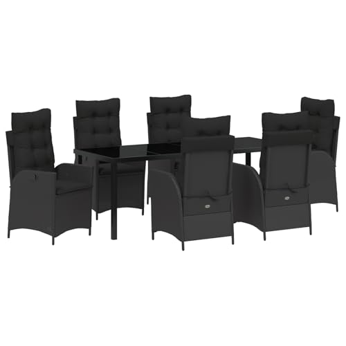 vidaXL 7-teiliges Garten-Dining-Set mit Kissen Schwarz Poly Rattan von vidaXL