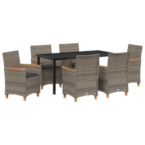 vidaXL 7-teiliges Garten-Essgruppe mit Kissen Grau Poly Rattan von vidaXL