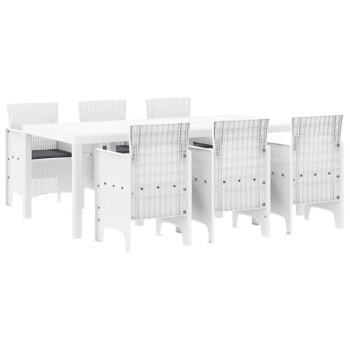 vidaXL 7-teiliges Garten Essgruppen-Set mit Kissen Weiß Poly Rattan vidaXL 7-teiliges Garten Essgruppen-Set mit Kissen Weiß Poly Rattan von vidaXL