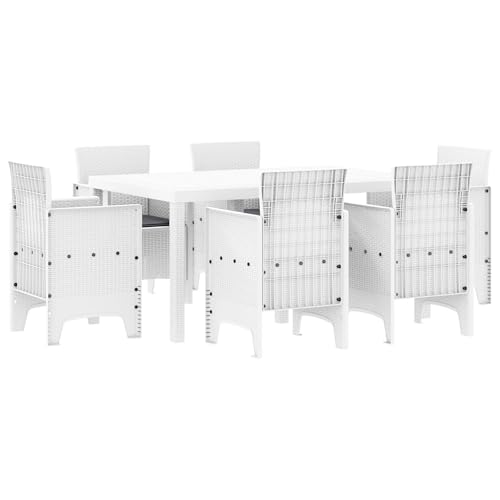 vidaXL 7-Teilige Garten Essgruppe mit Kissen Weiß Poly-Rattan vidaXL 7-Teilige Garten Essgruppe mit Kissen Weiß Poly-Rattan von vidaXL