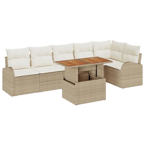vidaXL 7-teiliges Garten Esstisch Set mit Kissen Beige Poly-Rattan Akazie Für wetterfeste Außenmöbel inklusive Stauraumfunktion, schickes Design für Patio oder Balkon Sofa Tisch Tische Ecksofa vidaXL 7-teiliges Garten Esstisch Set mit Kissen Beige Poly-Rattan Akazie Für wetterfeste Außenmöbel inklusive Stauraumfunktion, schickes Design für Patio oder Balkon Sofa Tisch Tische Ecksofa von vidaXL