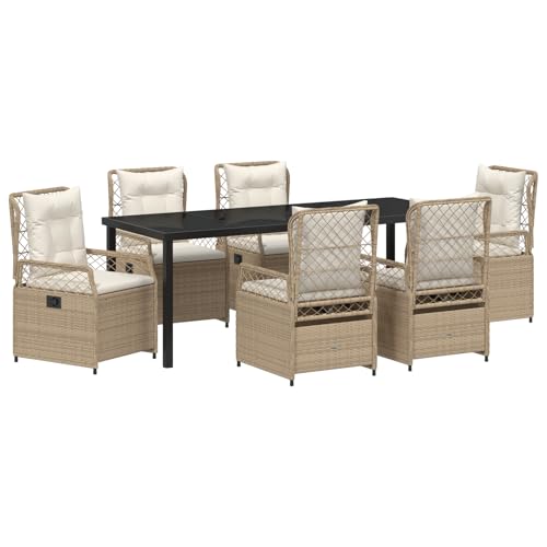 vidaXL 7-teiliges Garten-Esszimmer-Set Beige Poly Rattan von vidaXL