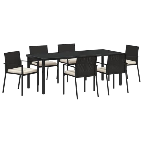 vidaXL 7-teiliges Garten Esszimmer Set Schwarz Poly Rattan von vidaXL