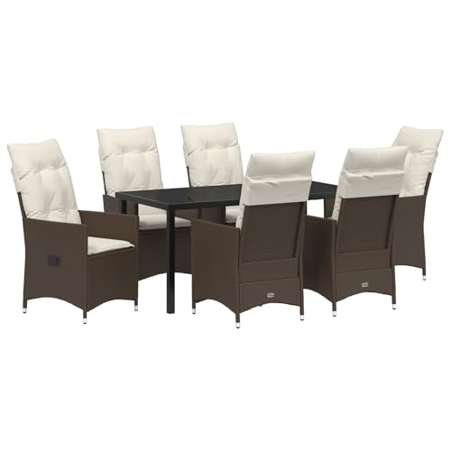 vidaXL 7-teiliges Garten-Esszimmer-Set mit Kissen braun Poly-Rattan von vidaXL