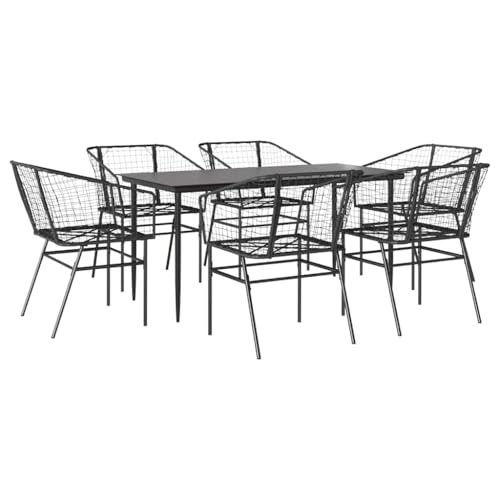 vidaXL 7-teiliges Garten-Esszimmerset aus schwarzem Polyrattanglas, Outdoor Essgruppe, Essgarnitur Terrasse, Garten Essgarnitur, Terrasse Essgruppe von vidaXL