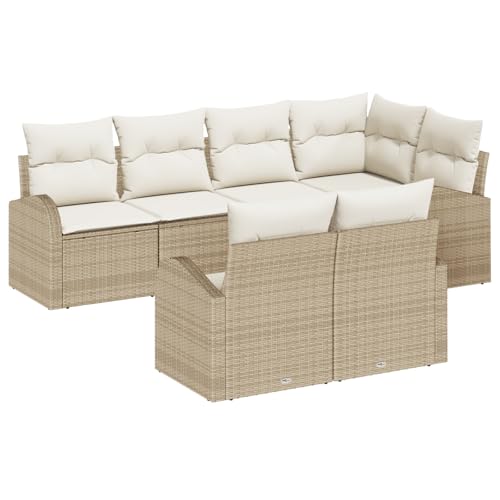 vidaXL 7-teiliges Garten Sofa Set Mit Kissen Beige Poly Rattan Wetterbeständiges Modular Design Outdoor Möbel Abschnitt Lounge Ecke Patio Sitzmöbel von vidaXL