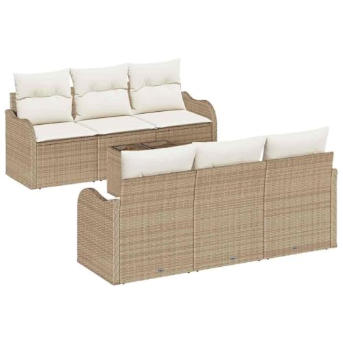 vidaXL 7-teiliges Gartensofa-Set mit Kissen, modernes beiges Poly-Rattan, wetterfestes und bequemes Sofa für die Terrasse und den modernen Balkon vidaXL 7-teiliges Gartensofa-Set mit Kissen, modernes beiges Poly-Rattan, wetterfestes und bequemes Sofa für die Terrasse und den modernen Balkon von vidaXL