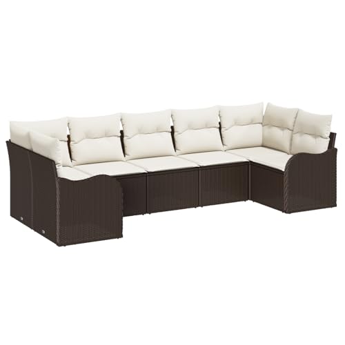 vidaXL 7-teiliges Garten-Sofa-Set mit Kissen Braun Poly Rattan, 2-Sitzer Garten-Sofa mit Kissen Braun Poly Rattan vidaXL 7-teiliges Garten-Sofa-Set mit Kissen Braun Poly Rattan, 2-Sitzer Garten-Sofa mit Kissen Braun Poly Rattan von vidaXL