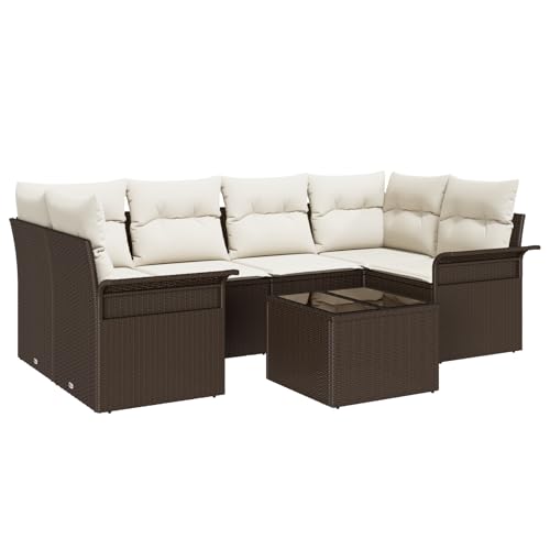 vidaXL 7-teiliges Garten Sofa Set mit Kissen Braun Poly Rattan Modulare Möbel für Balkon, Outdoor Wohnräume Bequeme und UV-beständige Sitzplätze Abnehmbare Kissenbezüge Tisch Loveseat Kaffee vidaXL 7-teiliges Garten Sofa Set mit Kissen Braun Poly Rattan Modulare Möbel für Balkon, Outdoor Wohnräume Bequeme und UV-beständige Sitzplätze Abnehmbare Kissenbezüge Tisch Loveseat Kaffee von vidaXL