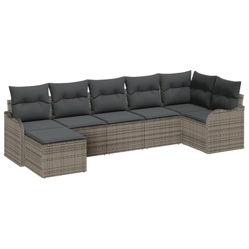vidaXL 7-teiliges Garten Sofa Set mit Kissen Grau Poly Rattan, 2-Sitzer Garten Sofa mit Kissen Grau Poly Rattan vidaXL 7-teiliges Garten Sofa Set mit Kissen Grau Poly Rattan, 2-Sitzer Garten Sofa mit Kissen Grau Poly Rattan von vidaXL