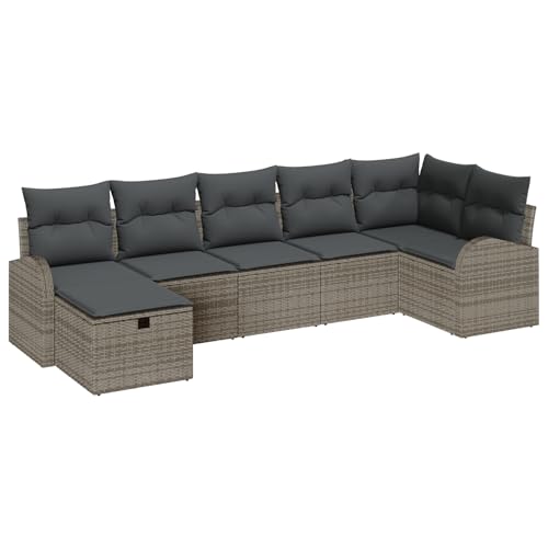 vidaXL 7-teiliges Garten Sofa Set mit Kissen Grau Poly Rattan modernes Outdoor-Sitzmöbel mit Stauraum für Terrasse Balkon oder Eckmöbel modular 4-Sitzer Würfel vidaXL 7-teiliges Garten Sofa Set mit Kissen Grau Poly Rattan modernes Outdoor-Sitzmöbel mit Stauraum für Terrasse Balkon oder Eckmöbel modular 4-Sitzer Würfel von vidaXL