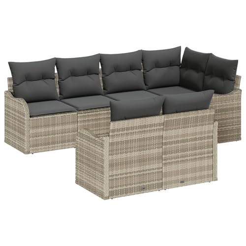 vidaXL 7-teiliges Garten-Sofa-Set mit Kissen Hellgrau Poly-Rattan, 2-Sitzer Garten-Sofa mit Kissen Hellgrau Poly-Rattan vidaXL 7-teiliges Garten-Sofa-Set mit Kissen Hellgrau Poly-Rattan, 2-Sitzer Garten-Sofa mit Kissen Hellgrau Poly-Rattan von vidaXL